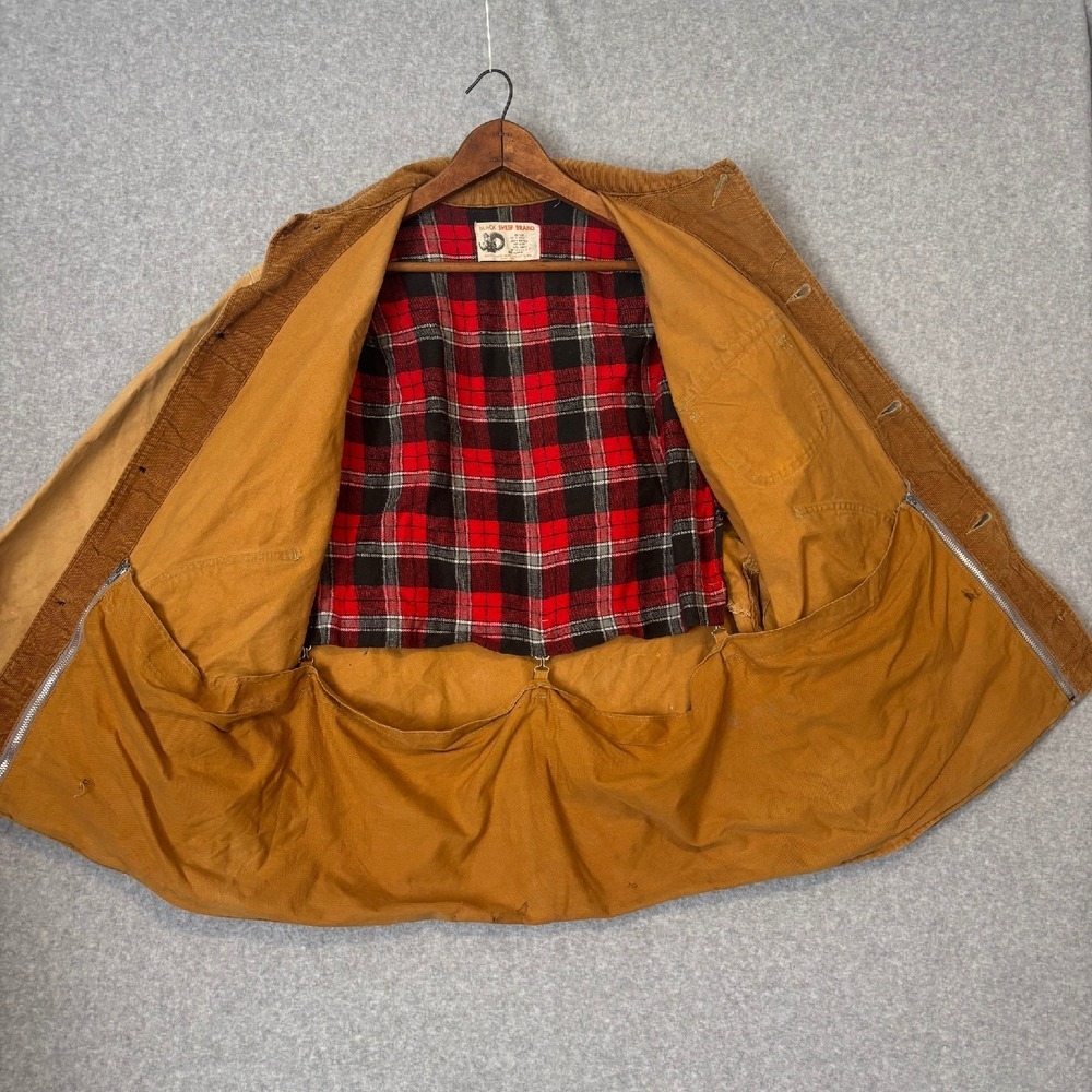 Vintage 70s Black Sheep Beige‎ Canvas Hunting Field Coat Large Distressed Jacket - Picture 6 of 16